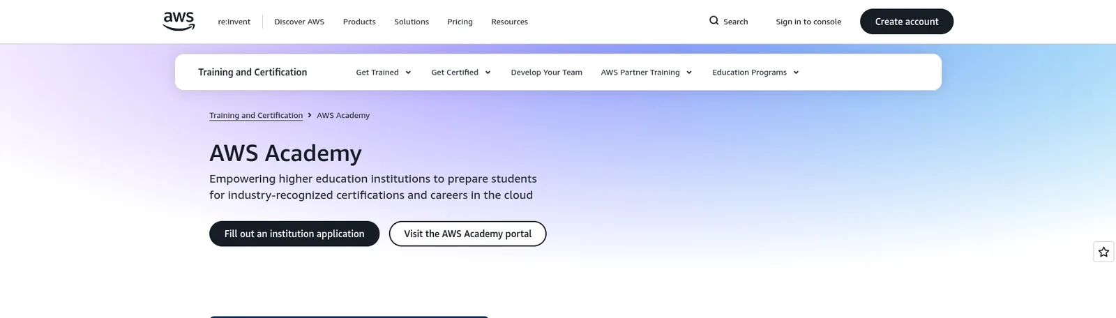AWS Academy homepage