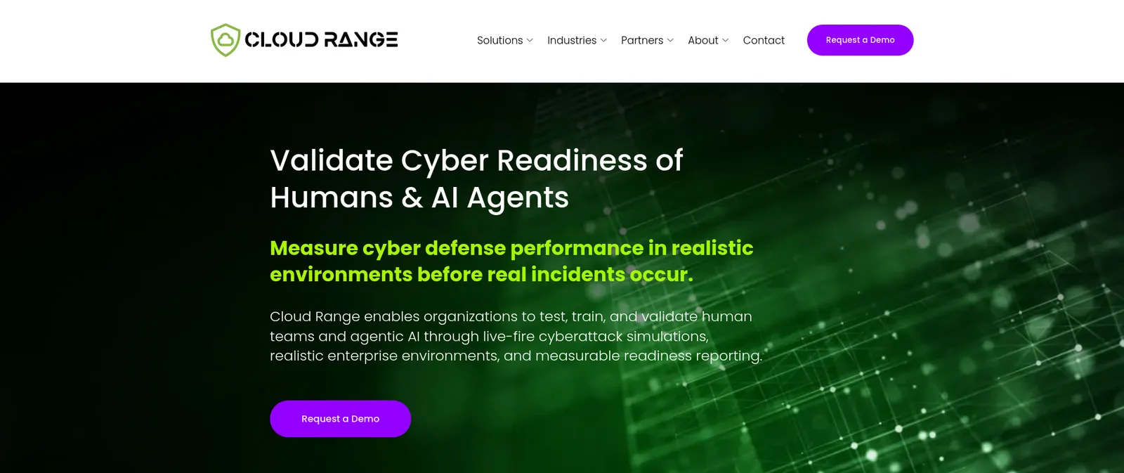 Cloud Range homepage