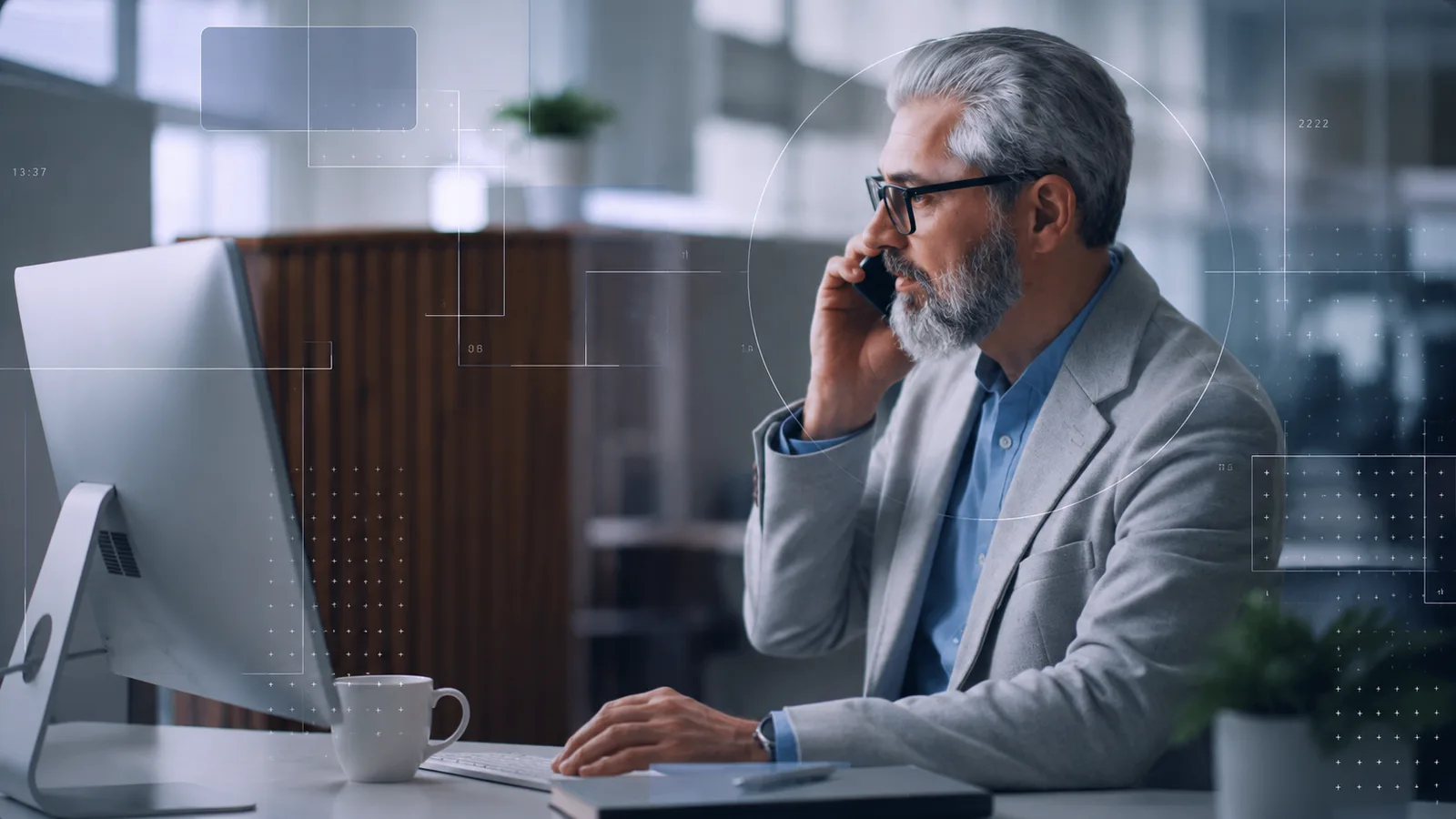 Support specialist on a call at their desk